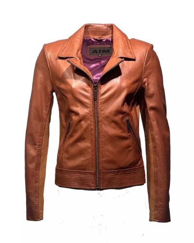 Cognac leren biker damesjas-Miami