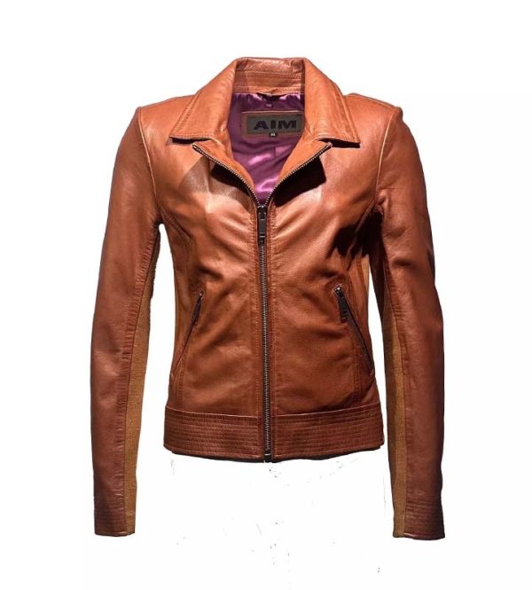 Cognac leren biker damesjas-Miami