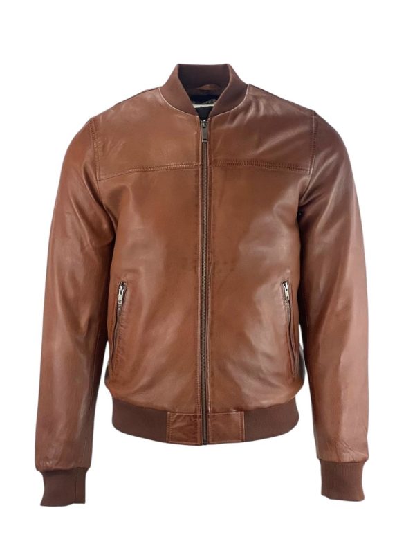 Bomber leren heren jas cognac- Baseball jacket
