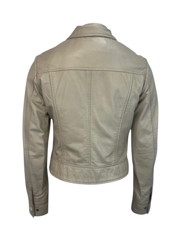 Dames korte echte beige leren jas – Quinn - Afbeelding 2