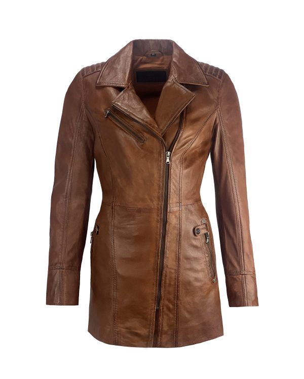 Leren cognac half lang dames jas sofi