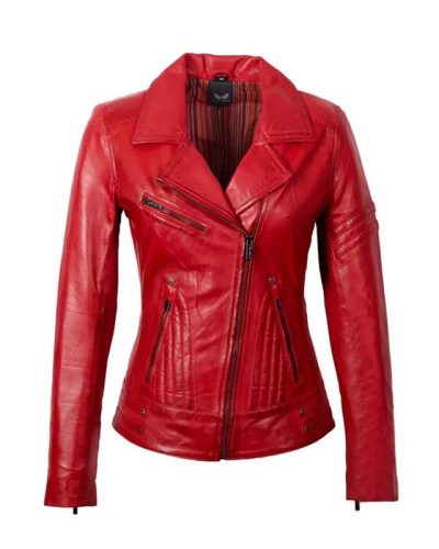 Biker leren jas dames rood