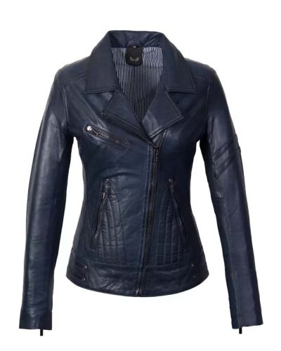 Biker leren jas dames blauw  Rano