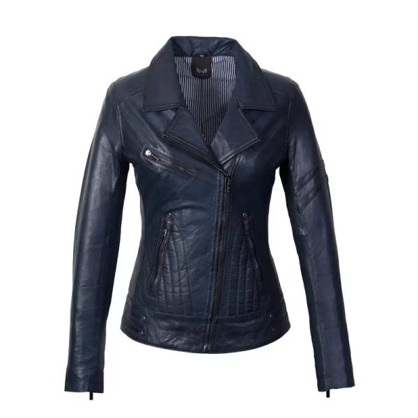 Biker leren jas dames blauw  Rano
