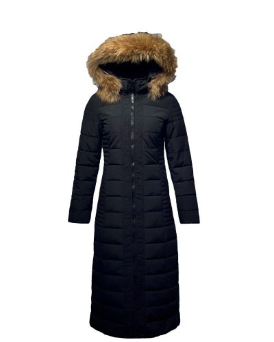 Lange gewatteerde winterjas voor dames met bontkraag  zwart-Moskow bestellen - BK Leder