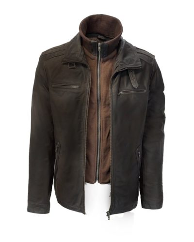 Donkerbruin Leren heren jas met uitneembare kraag – 100% echt leer nubuck -Parkita - bestel bij BK Leder Donkerbruin Leren heren jas met uitneembare kraag – 100% echt leer nubuck -Parkita