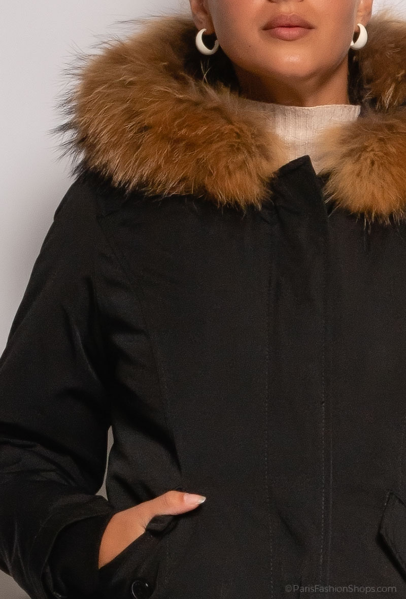 Dames Winterjas - Zwart Canada - Met echte bontkraag Leder