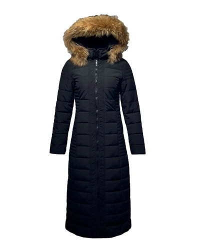 Lange gewatteerde winterjas voor dames met bontkraag  zwart-Moskow