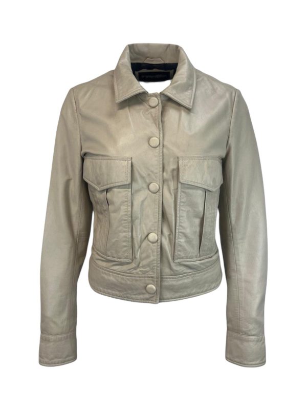 Dames korte echte beige leren jas – Quinn
