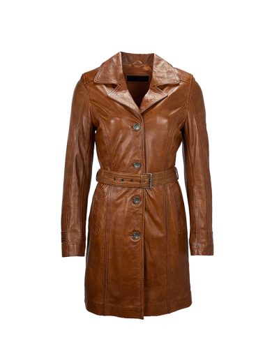 Dames Cognac Parka leren trenchcoat jas - bestel bij BK Leder Dames Cognac Parka leren trenchcoat jas
