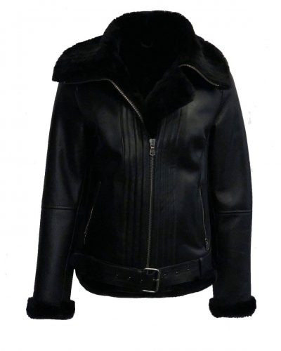 Zwarte korte Dames Lammy Coat – Met 100% echt bont – zwart bestellen