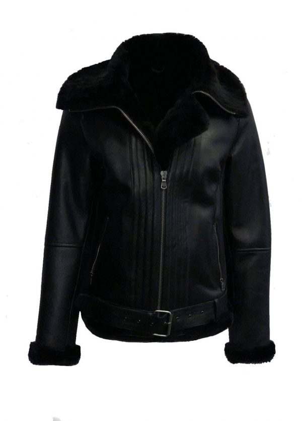 Zwarte korte Dames Lammy Coat – Met 100% echt bont – zwart bestellen