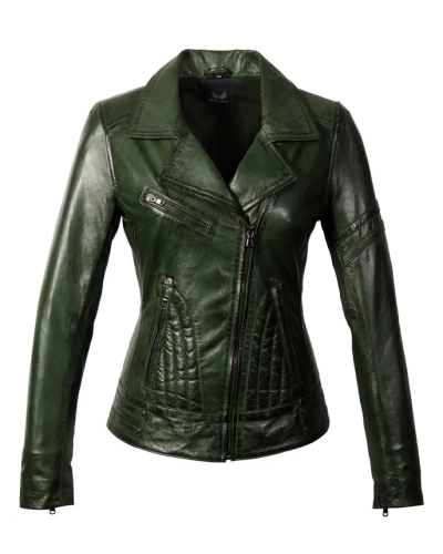 Biker leren lams jas groen rano