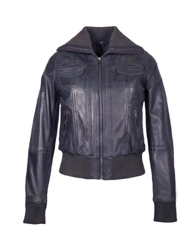 Leren bomber dames jas blauw bomberdina