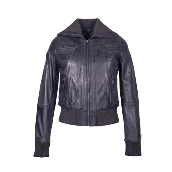 Leren bomber dames jas blauw bomberdina