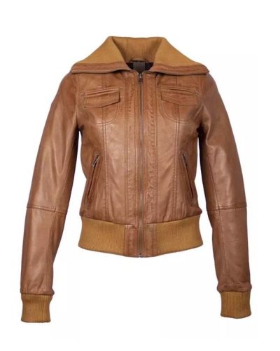 Leren bomber dames jas cognac  bomberdina