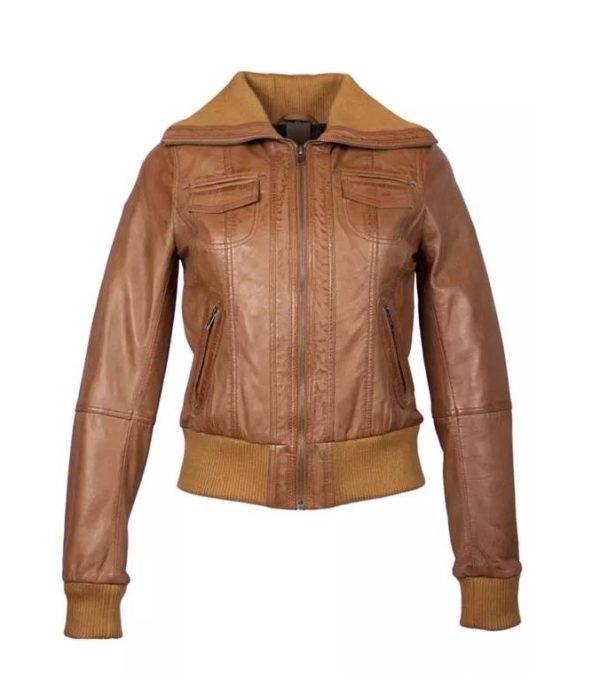Leren bomber dames jas cognac  bomberdina