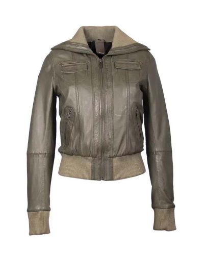 Leren bomber dames jas olijf groen bomberdina