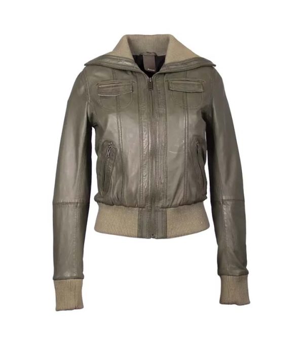 Leren bomber dames jas olijf groen bomberdina