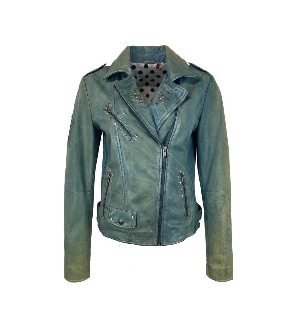 Dames Korte Blauwe Leren Jas - Vincenza - Afbeelding 2