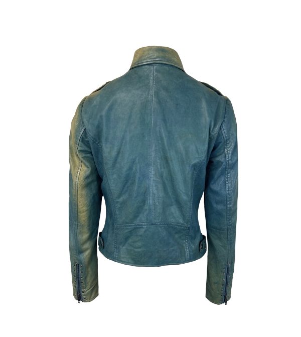 Dames Korte Blauwe Leren Jas - Vincenza - Afbeelding 3