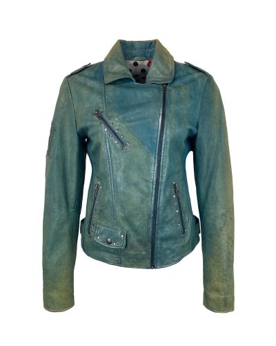 Dames Korte Blauwe Leren Jas - Vincenza