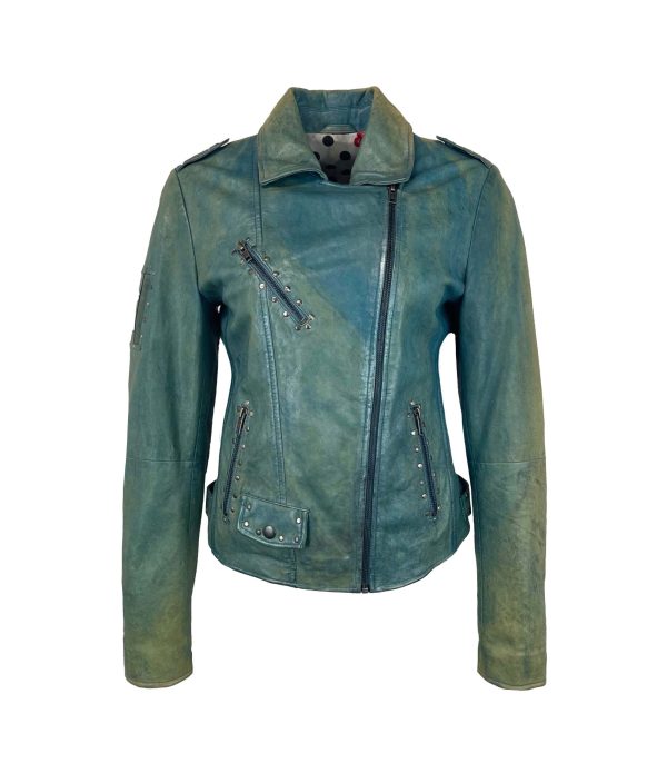 Dames Korte Blauwe Leren Jas - Vincenza