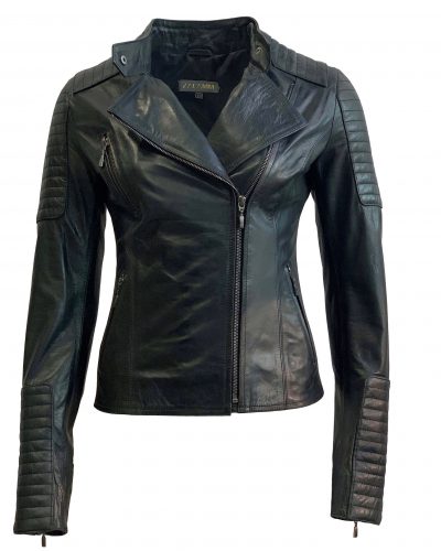 Leren jas dames biker zwart-havana bestellen - BK Leder