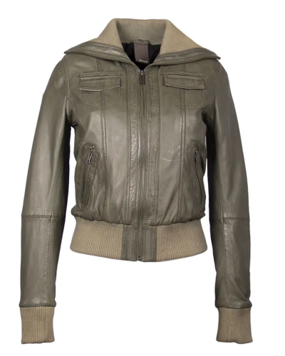 Leren bomber dames jas olijf groen bomberdina