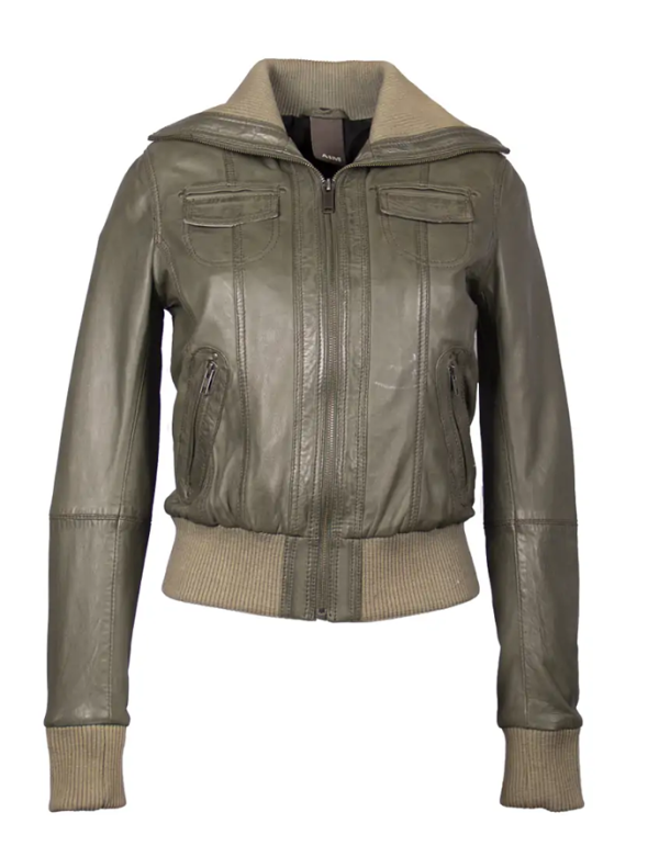 Leren bomber dames jas olijf groen bomberdina