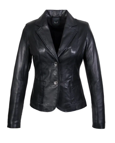 DAMES LEREN BLAZER ZWART 100 procent lams leren-Kolberta