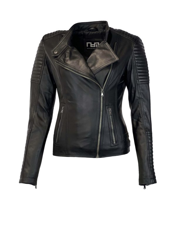 Zwart leren bikerjack dames -Italiana