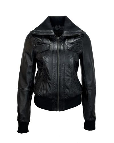 Leren bomber dames jas zwart bomberdina