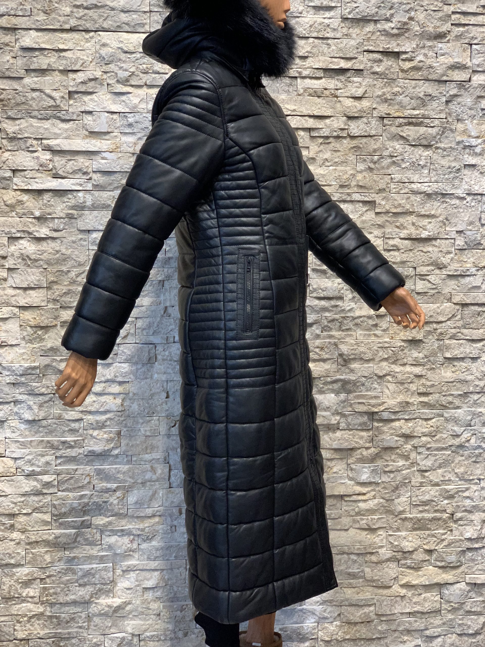 Zwarte langer winter dames jas- Dakota BK Leder