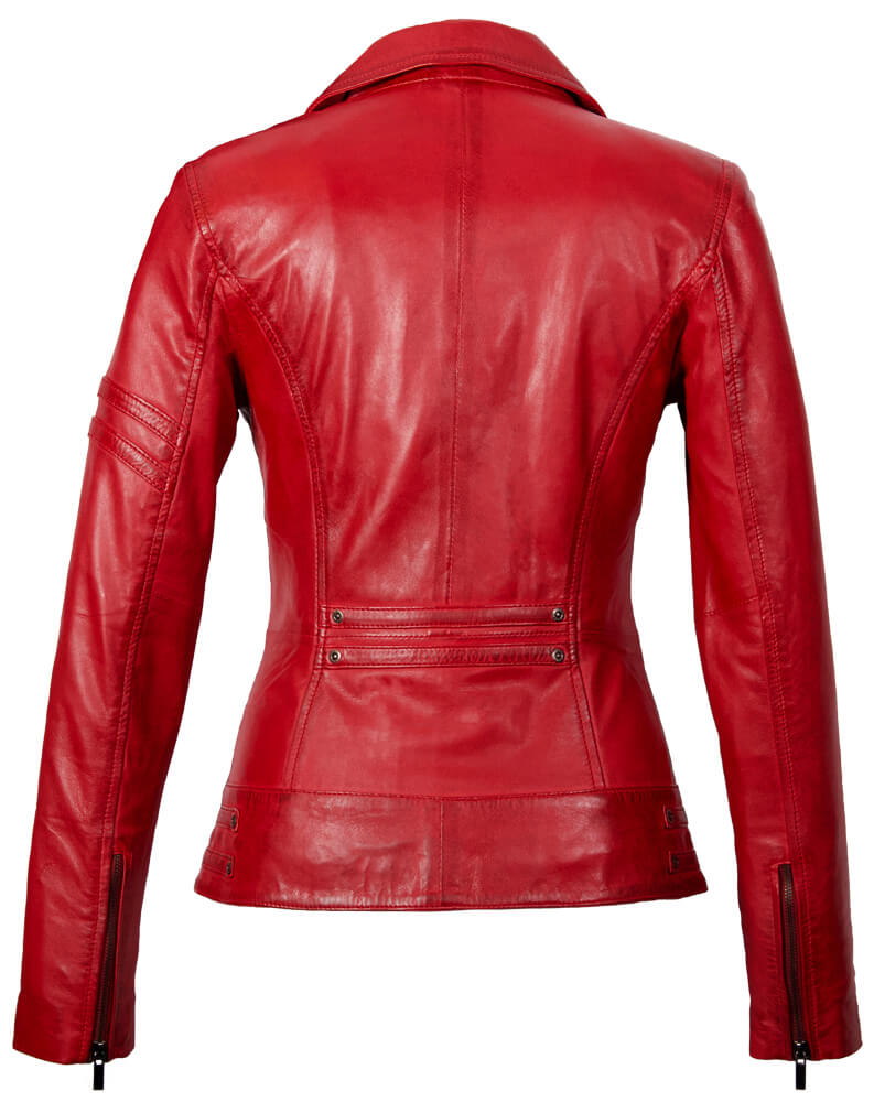 Figuur Encommium IJver Biker leren jas dames rood – BK Leder