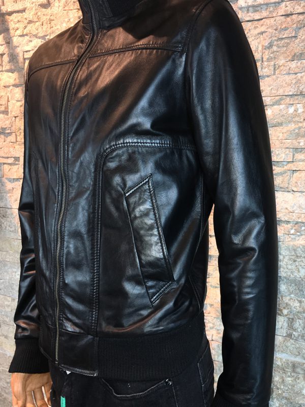 Leren lams jas voor heren zwart detail