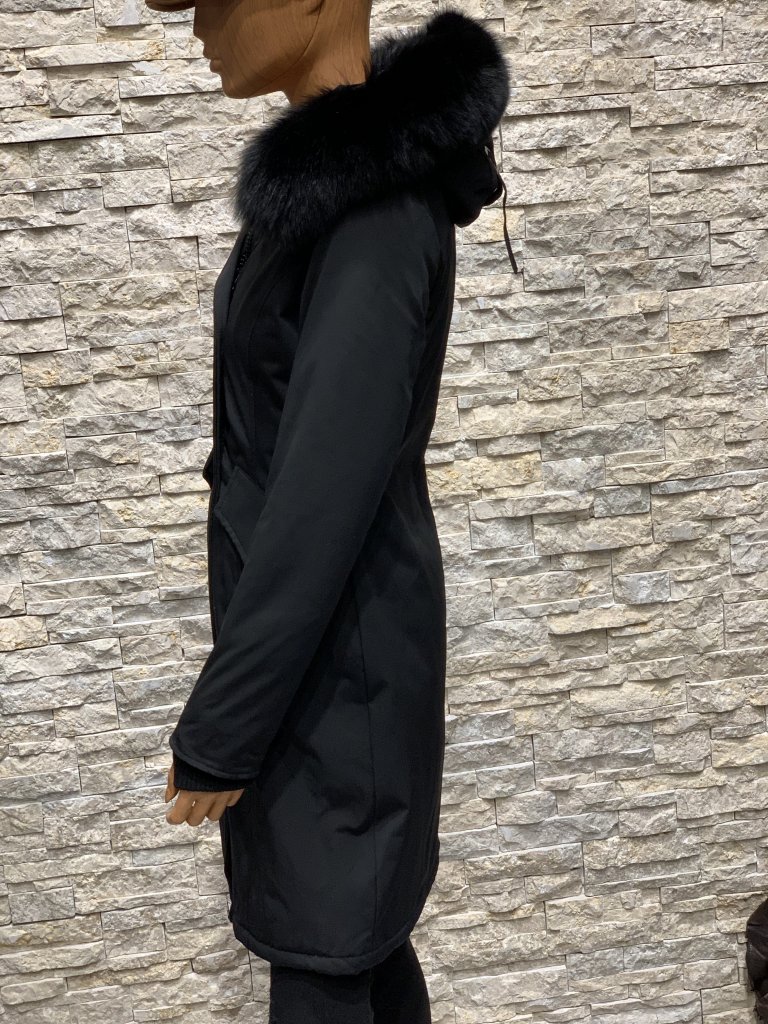 Lang zwart winter dames parka met capuchon-valencia – BK Leder