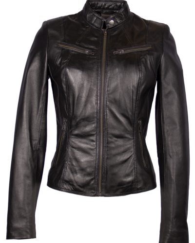 Leren dames jas met recht rits zwart- samanta bestellen - BK Leder