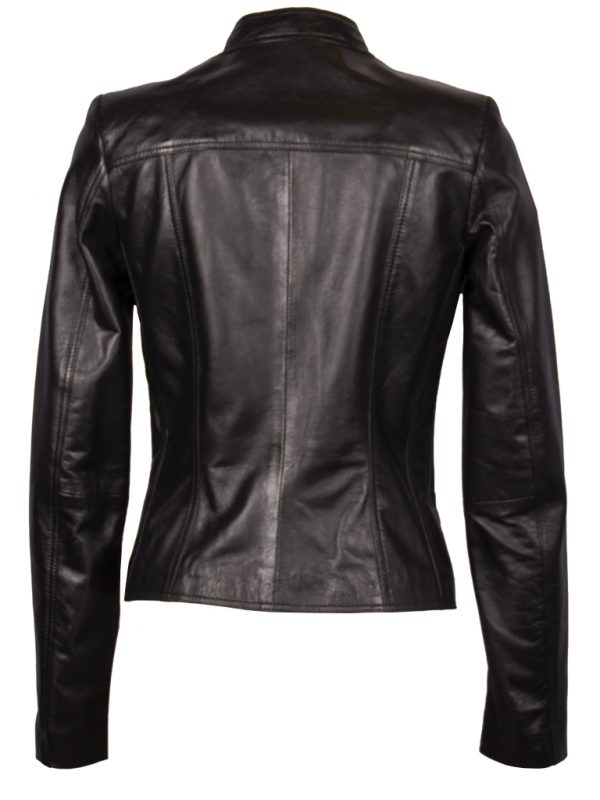 Leren dames jas met recht rits zwart- samanta bestellen - BK Leder