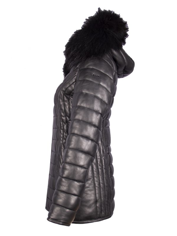 Leren dames jas  zwart met capuchon en bontkraag-Arizona bestellen - BK Leder