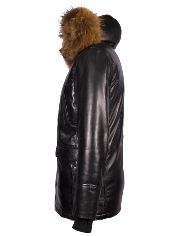 Heren winter jas met bontkraag – zwart bestellen - BK Leder