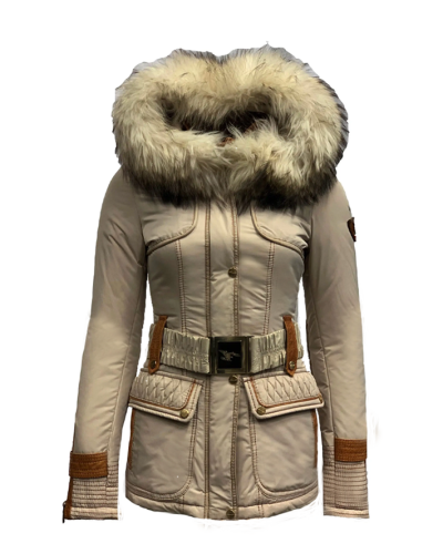 Frocella dames jas met bontkraag beige-attila - bestel bij BK Leder Frocella dames jas met bontkraag beige-attila