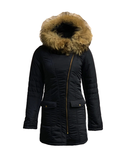 Jas met bontkraag dames blauw- minana - bestel bij BK Leder Jas met bontkraag dames blauw- minana