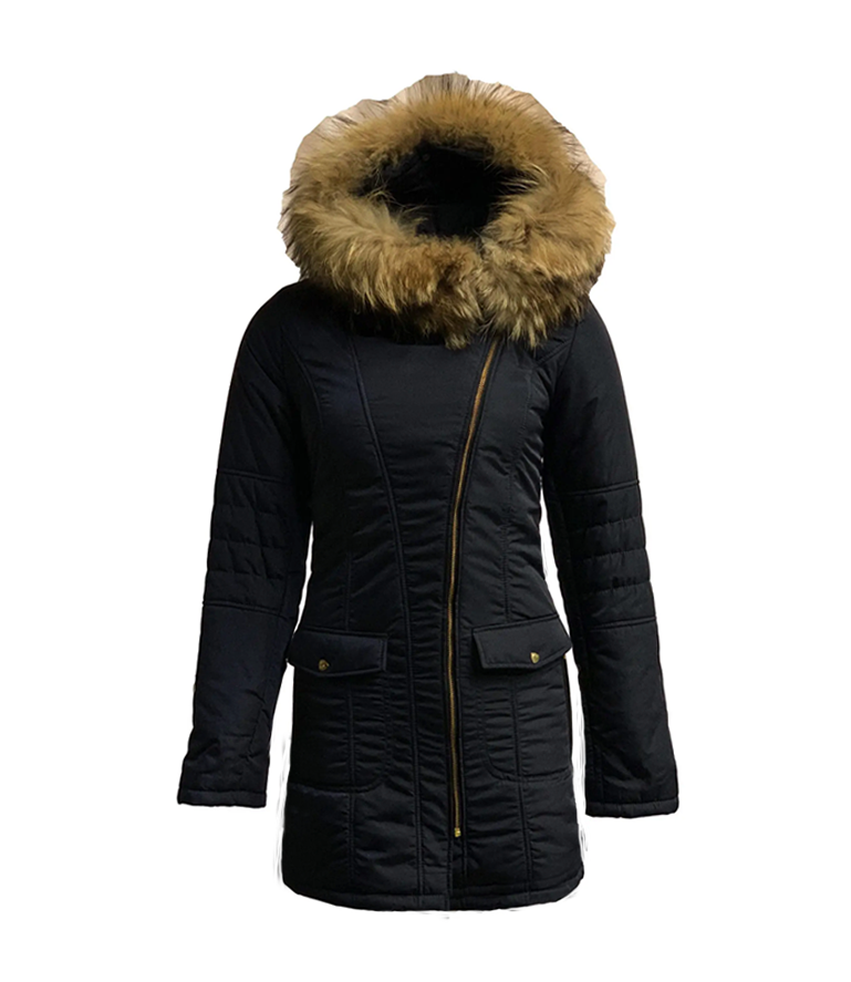 Jas met bontkraag dames blauw- minana - bestel bij BK Leder Jas met bontkraag dames blauw- minana