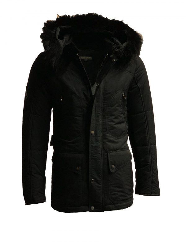 Zwart heren jas met bontkraag-Alito bestellen - BK Leder