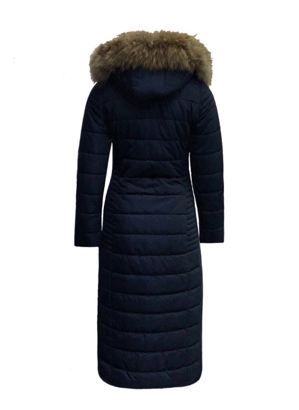 Lange dames winterjas met bontkraag blauw- Moskow bestellen - BK Leder