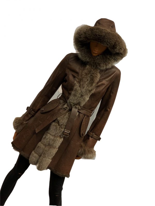 Bruin lange Dames Lammy Coat – Met 100% echt bont-ratana bestellen