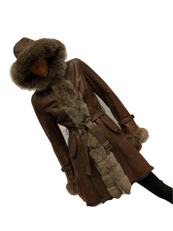 Bruin lange Dames Lammy Coat – Met 100% echt bont-ratana bestellen - BK Leder