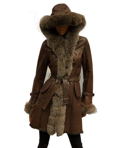 Bruin lange Dames Lammy Coat – Met 100% echt bont-ratana bestellen
