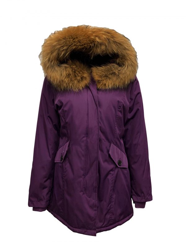 Dames paarse winterjas met echte bontkraag -Canada bestellen - BK Leder